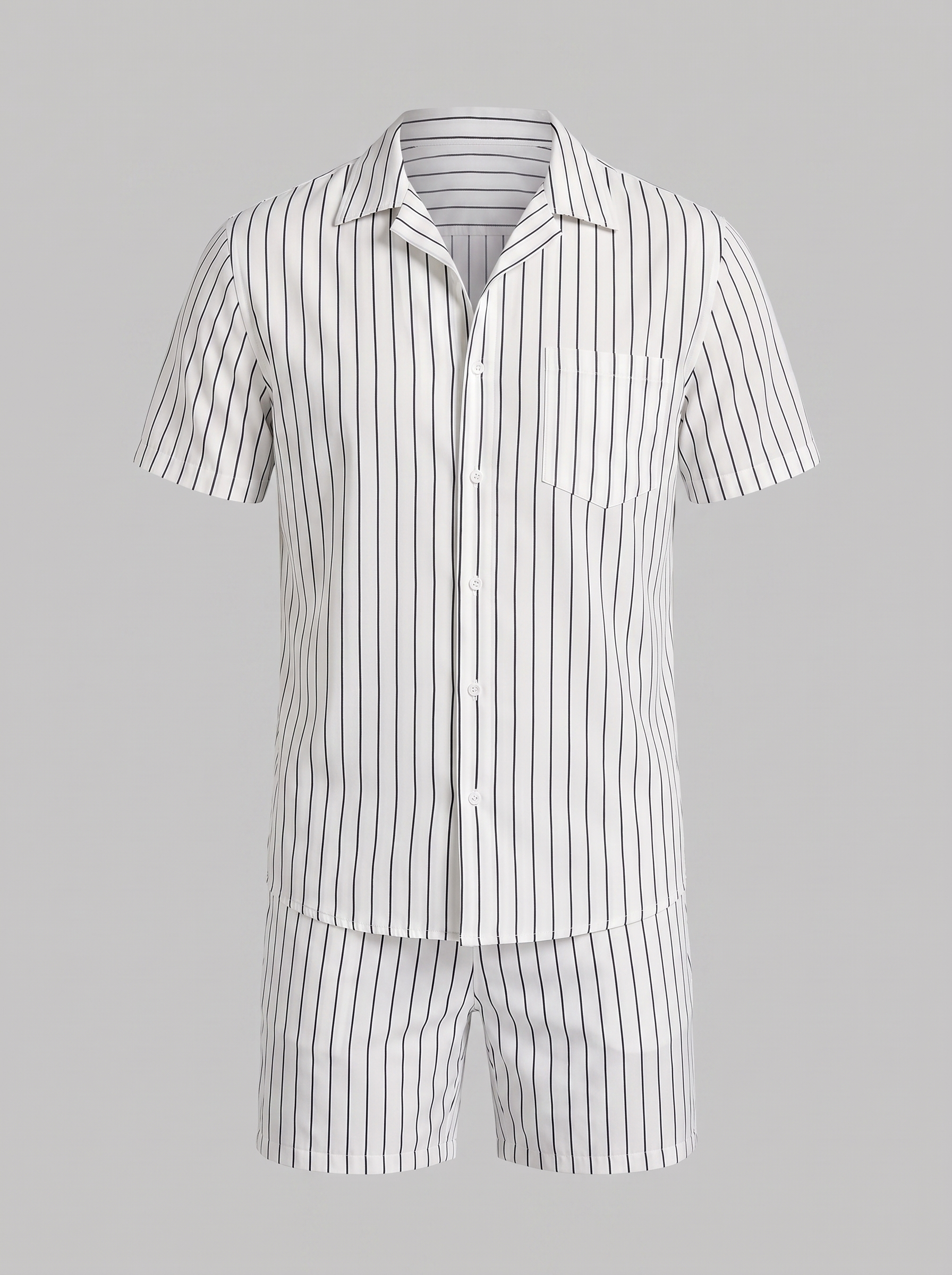 Conjunto de camisa de manga corta y pantalón corto a rayas para hombre-Sets for Men-Casaluzia