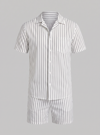 Conjunto de camisa de manga corta y pantalón corto a rayas para hombre-Sets for Men-Casaluzia