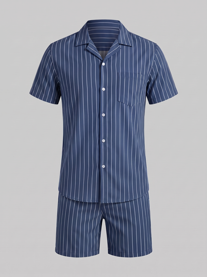 Conjunto de camisa de manga corta y pantalón corto a rayas para hombre-Sets for Men-Casaluzia