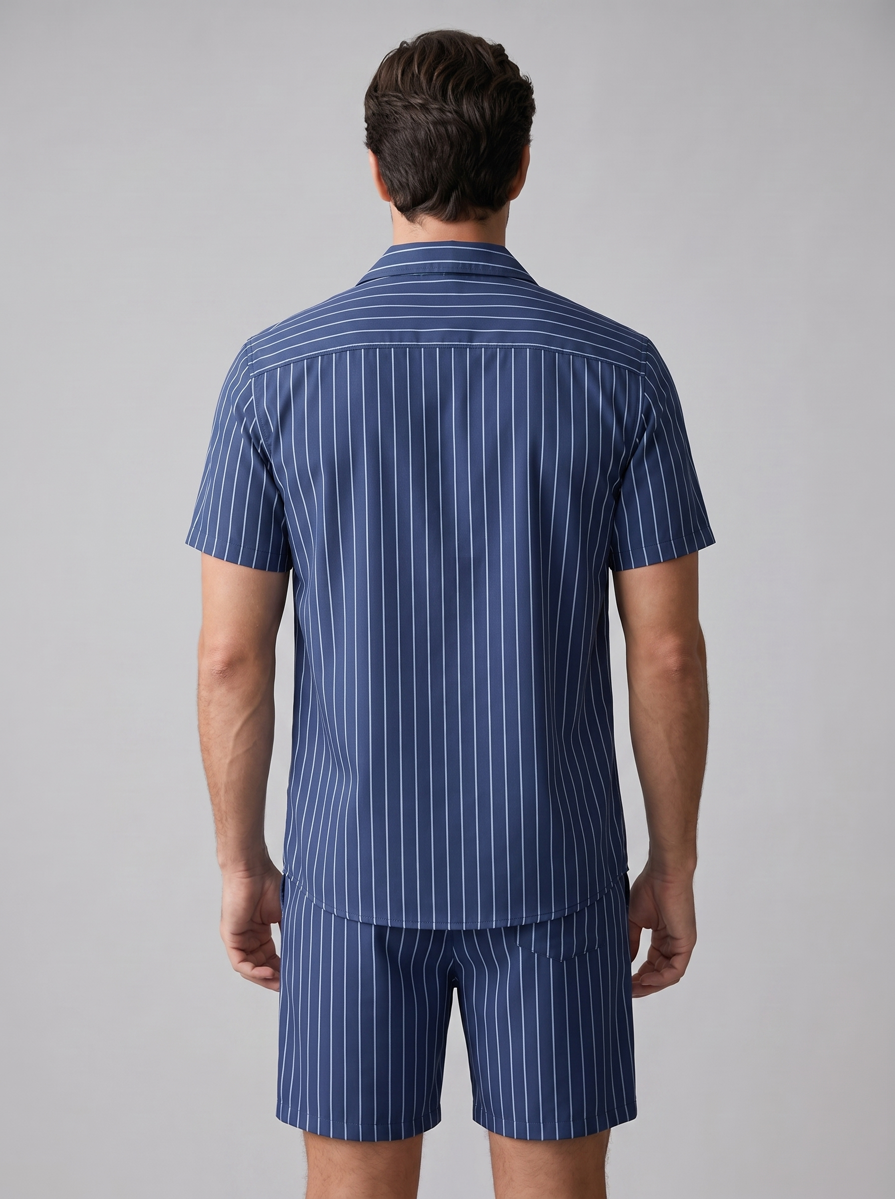 Conjunto de camisa de manga corta y pantalón corto a rayas para hombre-Sets for Men-Casaluzia