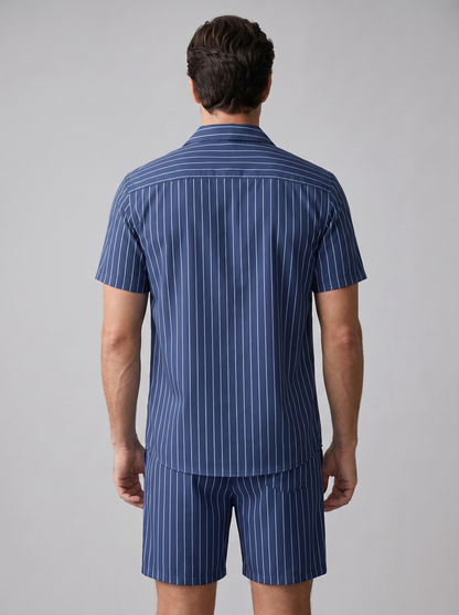 Conjunto de camisa de manga corta y pantalón corto a rayas para hombre-Sets for Men-Casaluzia