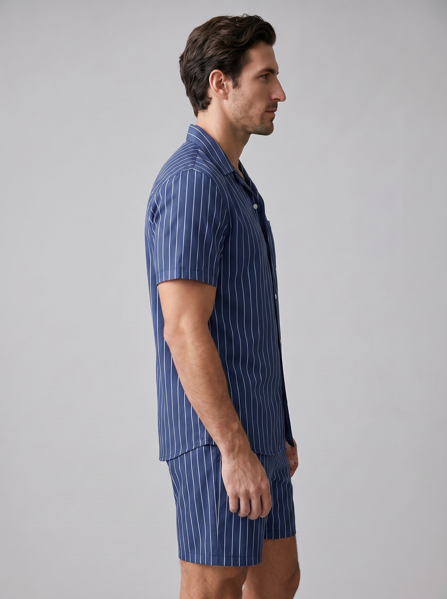 Conjunto de camisa de manga corta y pantalón corto a rayas para hombre-Sets for Men-Casaluzia