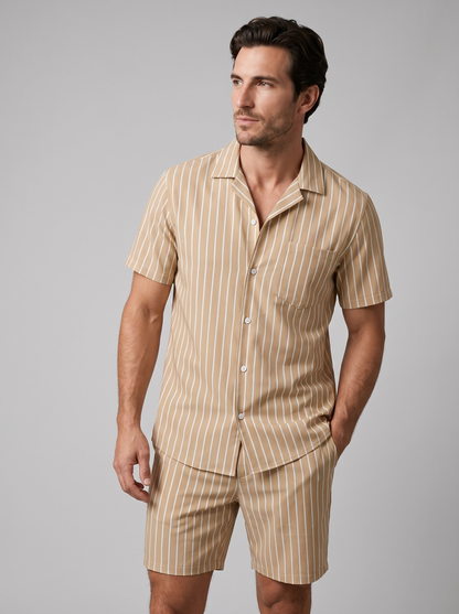 Conjunto de camisa de manga corta y pantalón corto a rayas para hombre-Sets for Men-Casaluzia