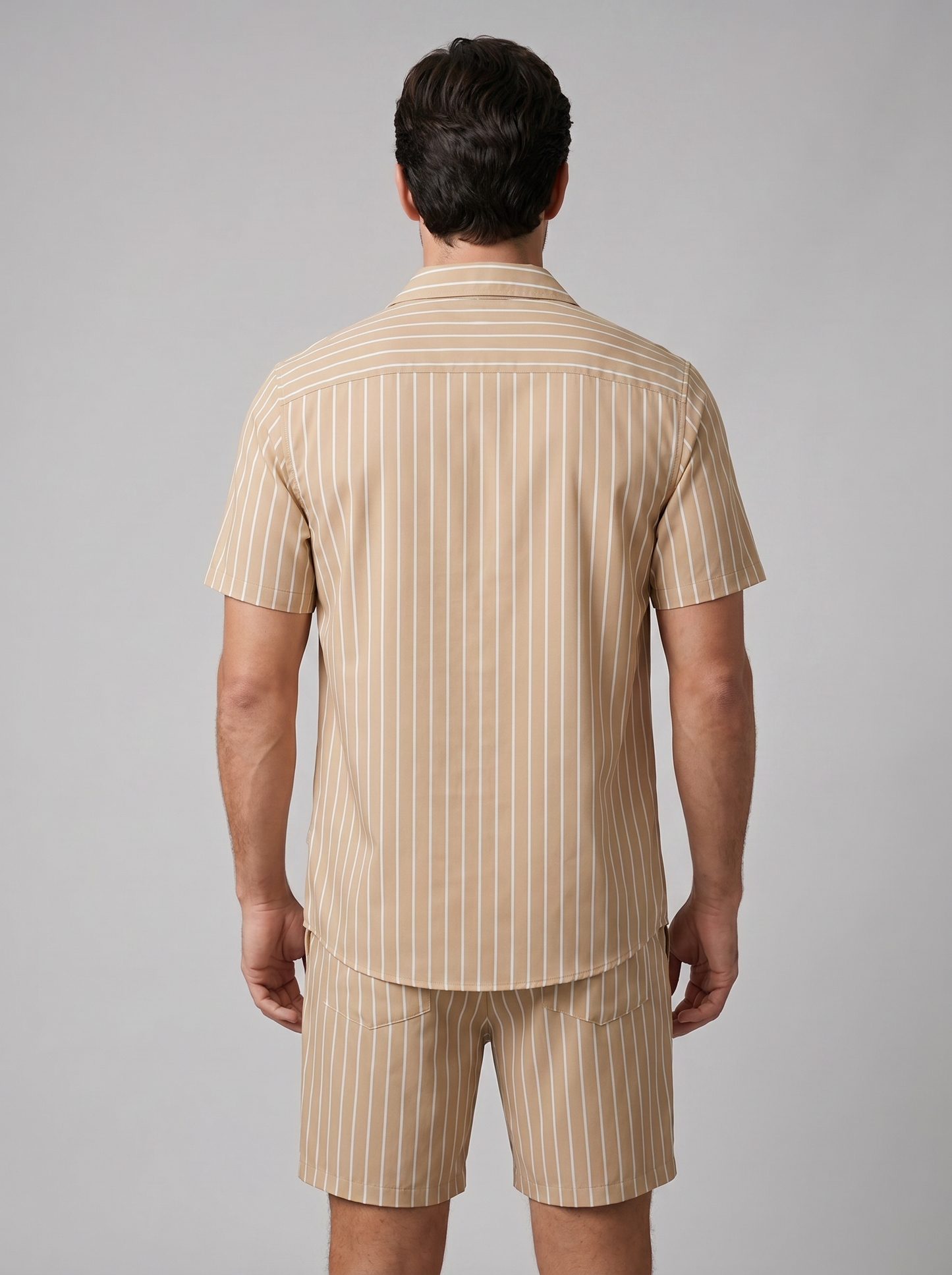 Conjunto de camisa de manga corta y pantalón corto a rayas para hombre-Sets for Men-Casaluzia