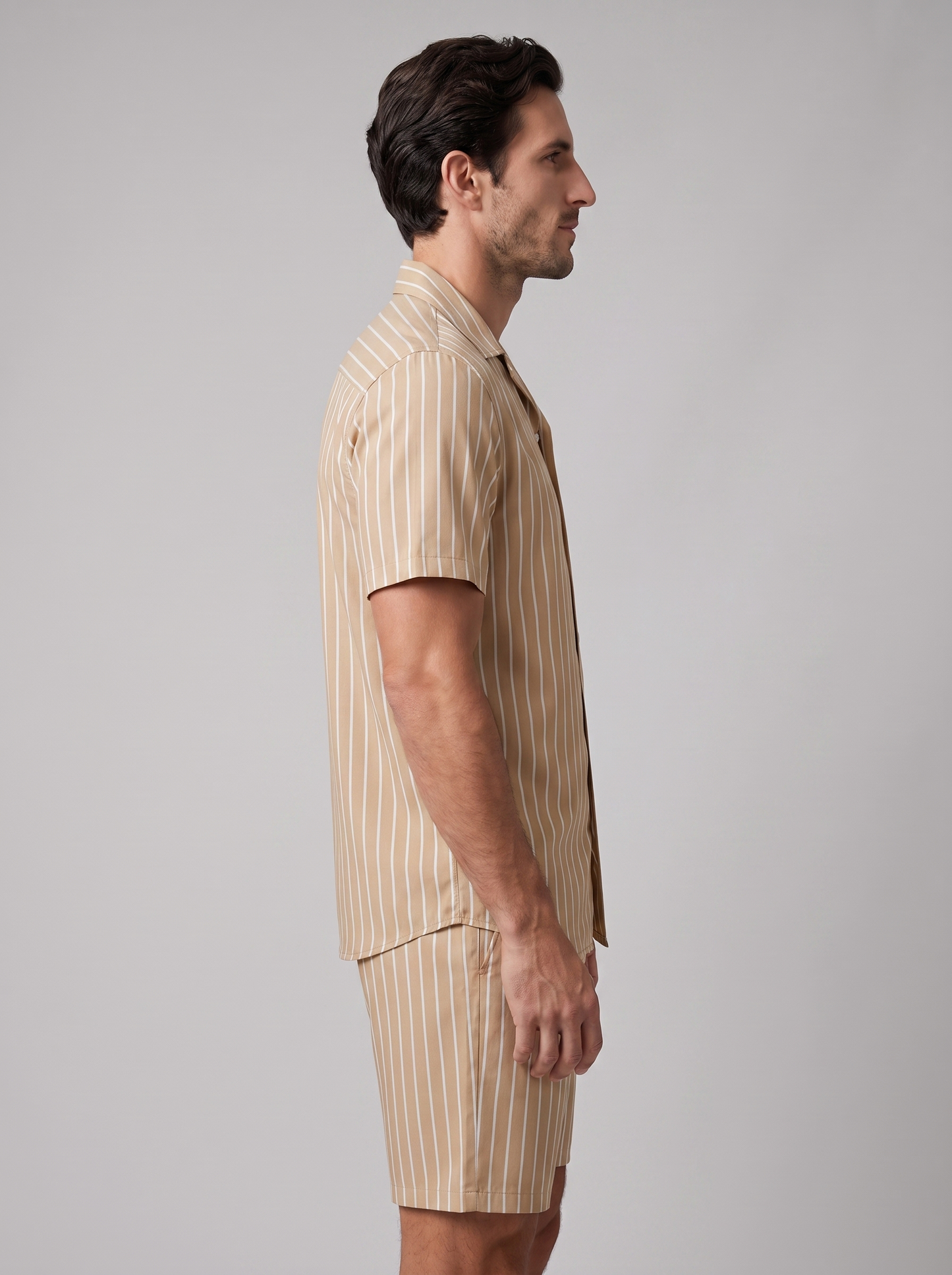 Conjunto de camisa de manga corta y pantalón corto a rayas para hombre-Sets for Men-Casaluzia