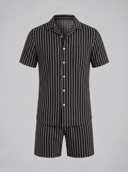 Conjunto de camisa de manga corta y pantalón corto a rayas para hombre-Sets for Men-Casaluzia
