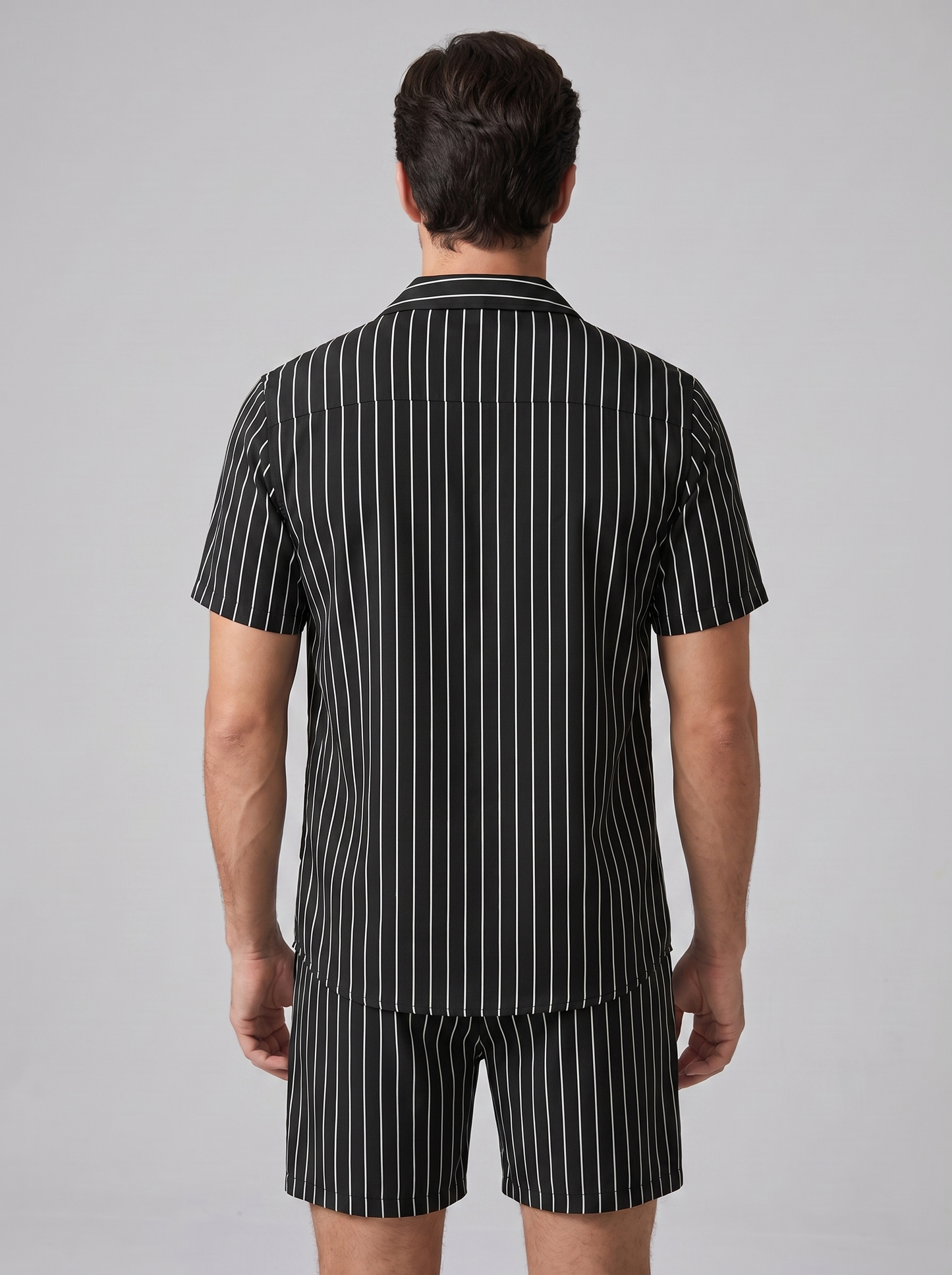 Conjunto de camisa de manga corta y pantalón corto a rayas para hombre-Sets for Men-Casaluzia