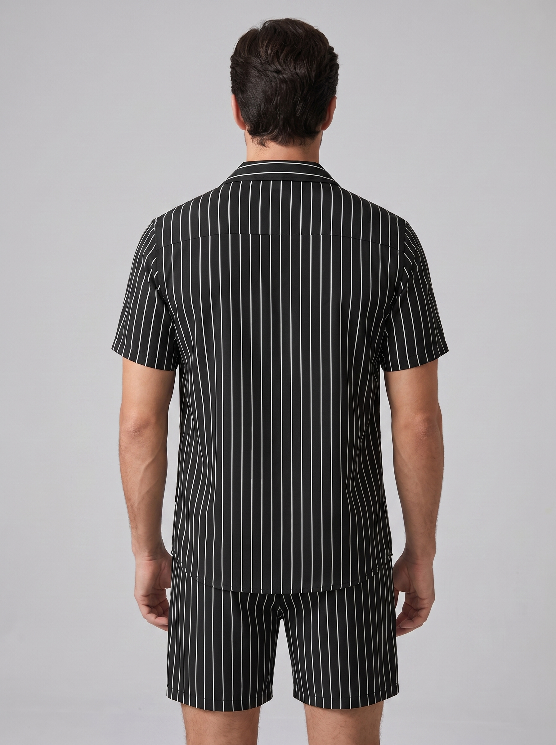 Conjunto de camisa de manga corta y pantalón corto a rayas para hombre-Sets for Men-Casaluzia