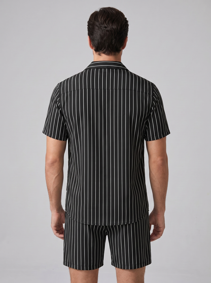Conjunto de camisa de manga corta y pantalón corto a rayas para hombre-Sets for Men-Casaluzia