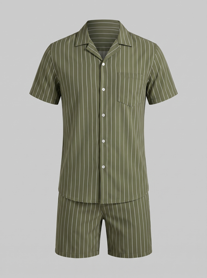 Conjunto de camisa de manga corta y pantalón corto a rayas para hombre-Sets for Men-Casaluzia