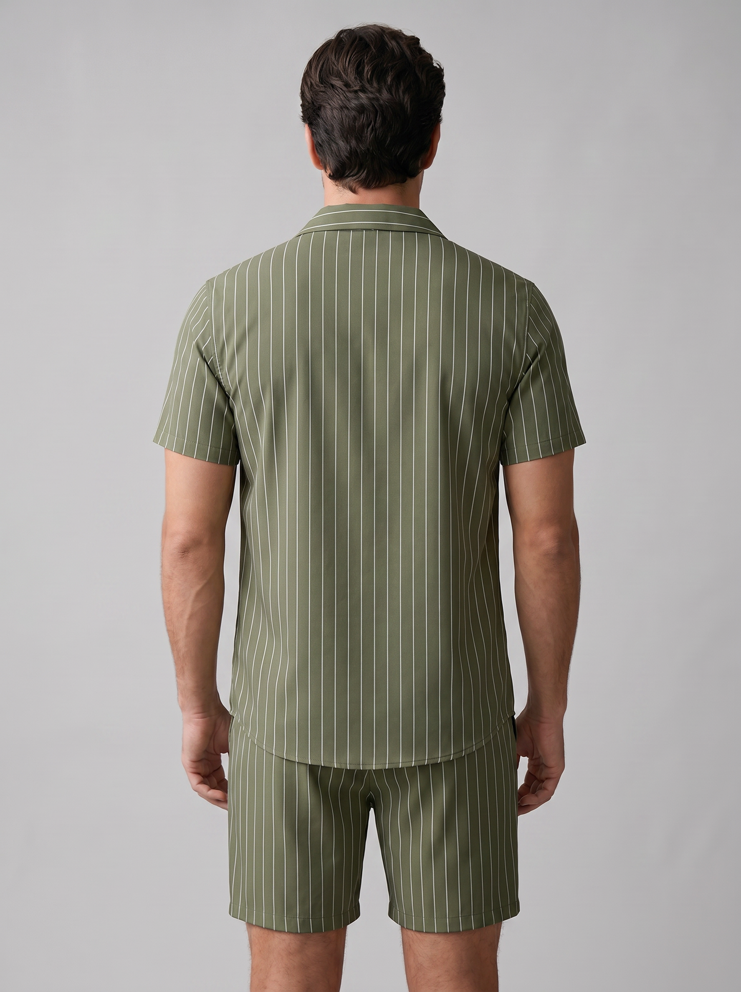 Conjunto de camisa de manga corta y pantalón corto a rayas para hombre-Sets for Men-Casaluzia