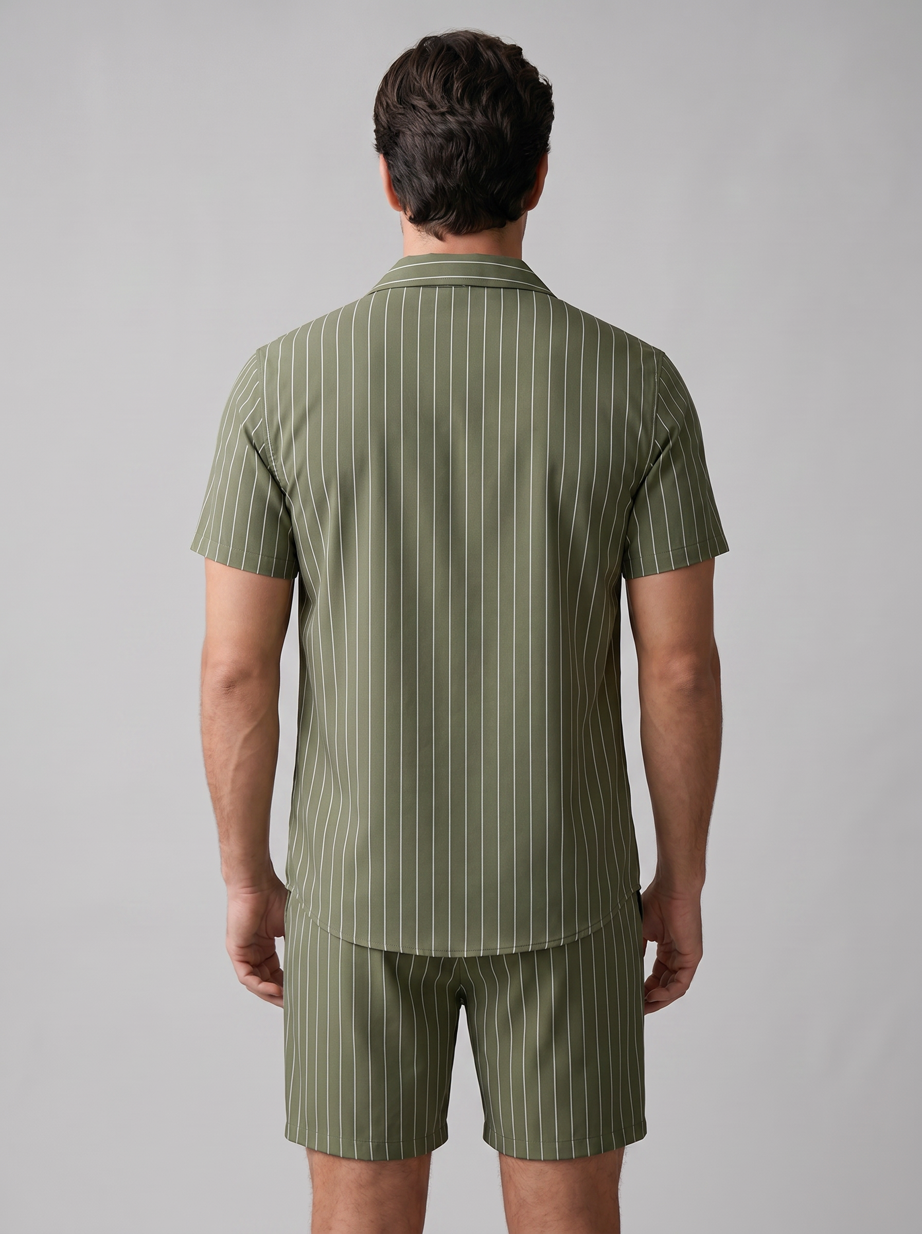 Conjunto de camisa de manga corta y pantalón corto a rayas para hombre-Sets for Men-Casaluzia