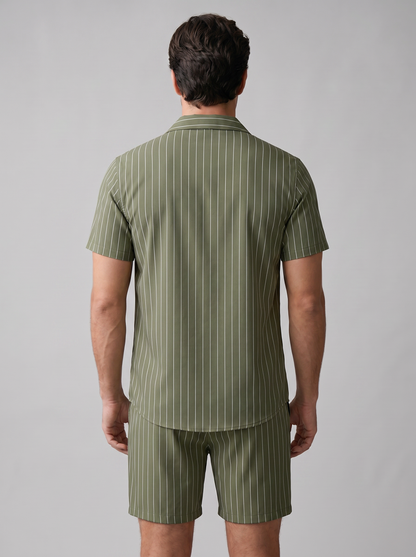Conjunto de camisa de manga corta y pantalón corto a rayas para hombre-Sets for Men-Casaluzia