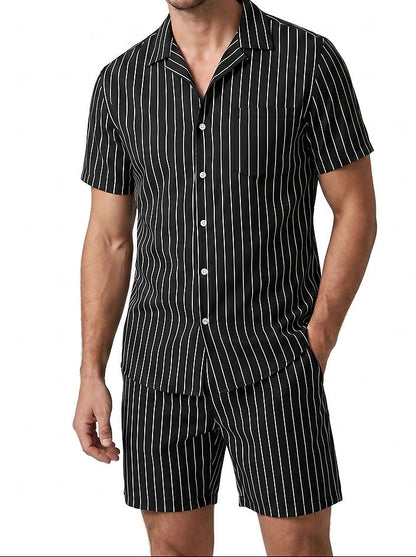 Conjunto de camisa de manga corta y pantalón corto a rayas para hombre-Sets for Men-Casaluzia
