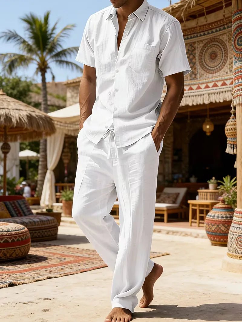 Conjunto de camisa de manga corta y pantalones de pierna ancha para hombre-Sets for Men-Casaluzia