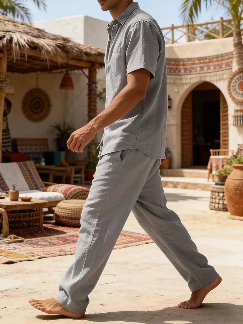 Conjunto de camisa de manga corta y pantalones de pierna ancha para hombre-Sets for Men-Casaluzia