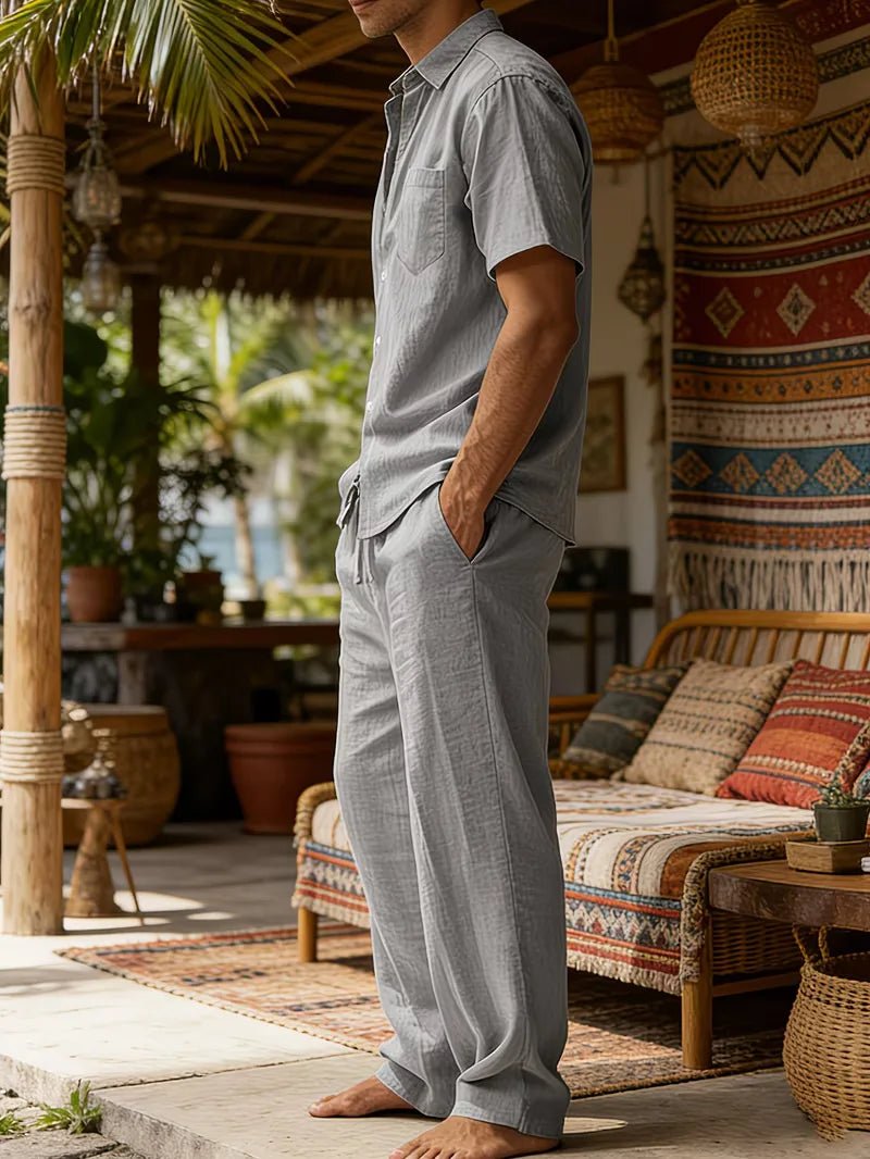 Conjunto de camisa de manga corta y pantalones de pierna ancha para hombre-Sets for Men-Casaluzia