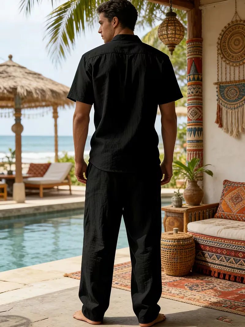 Conjunto de camisa de manga corta y pantalones de pierna ancha para hombre-Sets for Men-Casaluzia