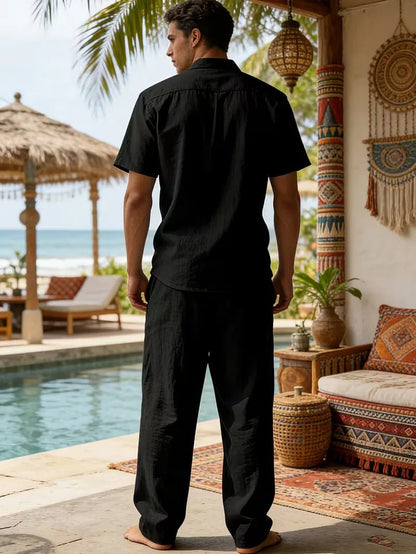 Conjunto de camisa de manga corta y pantalones de pierna ancha para hombre-Sets for Men-Casaluzia