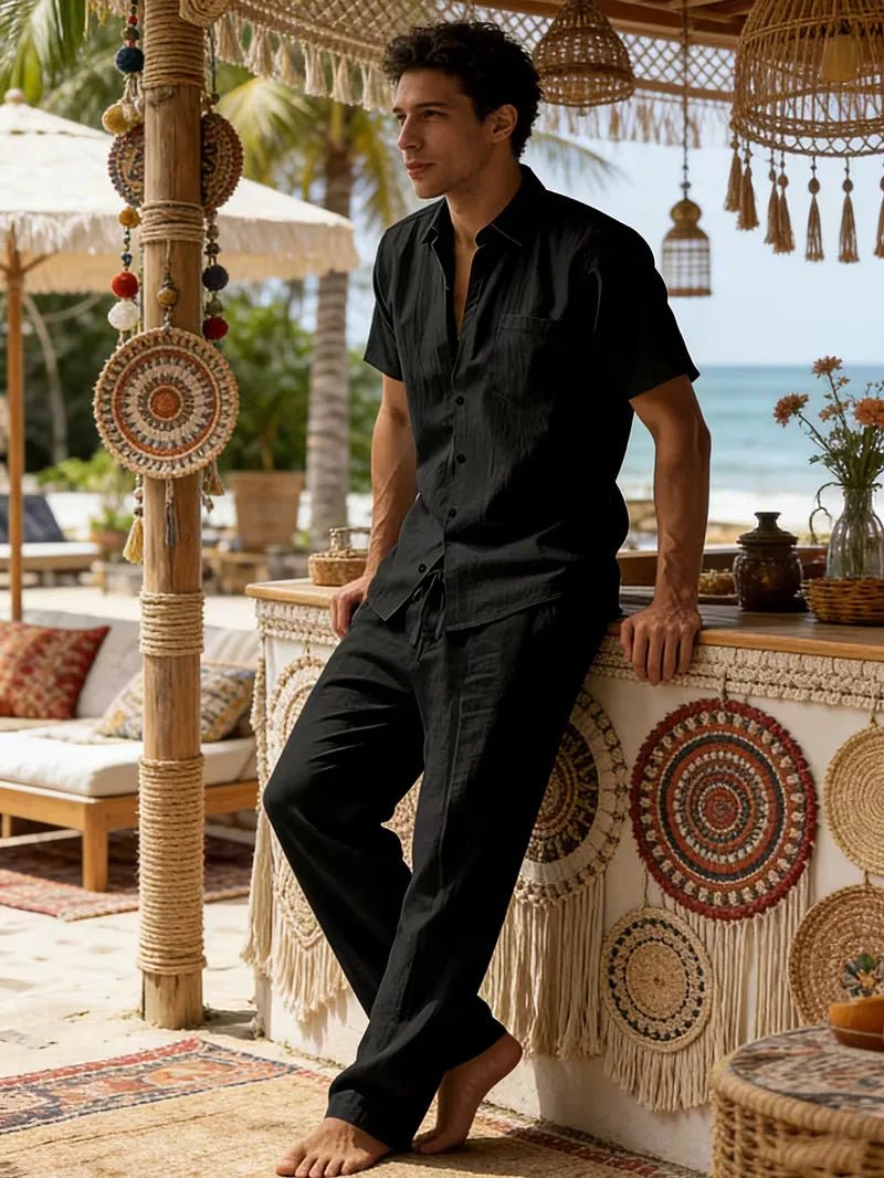 Conjunto de camisa de manga corta y pantalones de pierna ancha para hombre-Sets for Men-Casaluzia