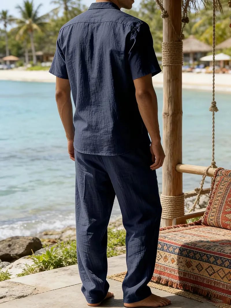 Conjunto de camisa de manga corta y pantalones de pierna ancha para hombre-Sets for Men-Casaluzia