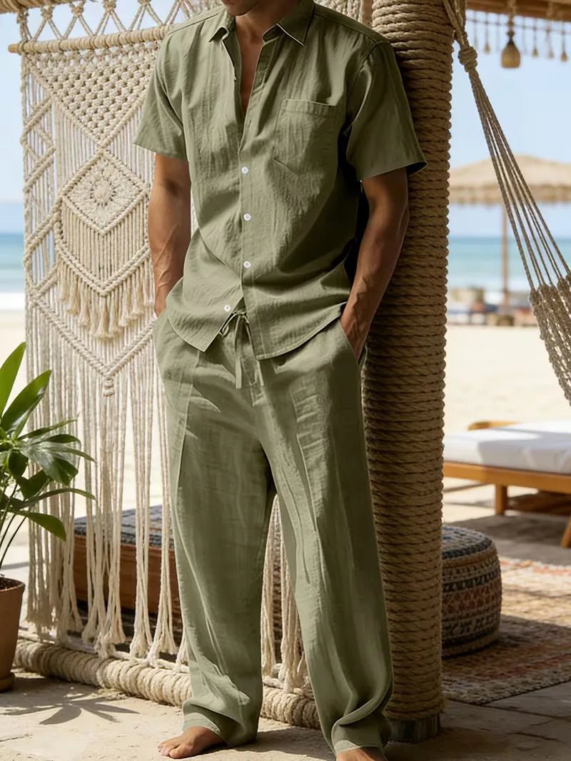 Conjunto de camisa de manga corta y pantalones de pierna ancha para hombre-Sets for Men-Casaluzia
