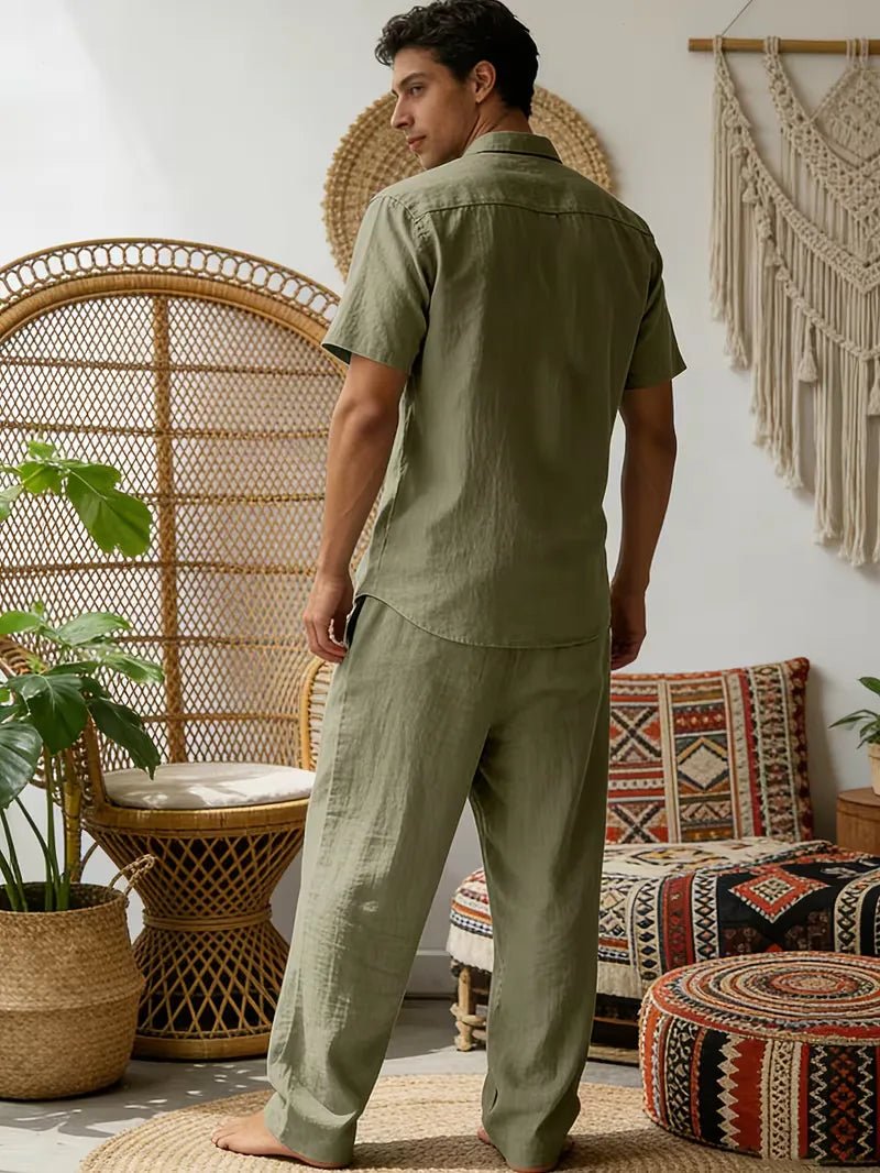 Conjunto de camisa de manga corta y pantalones de pierna ancha para hombre-Sets for Men-Casaluzia