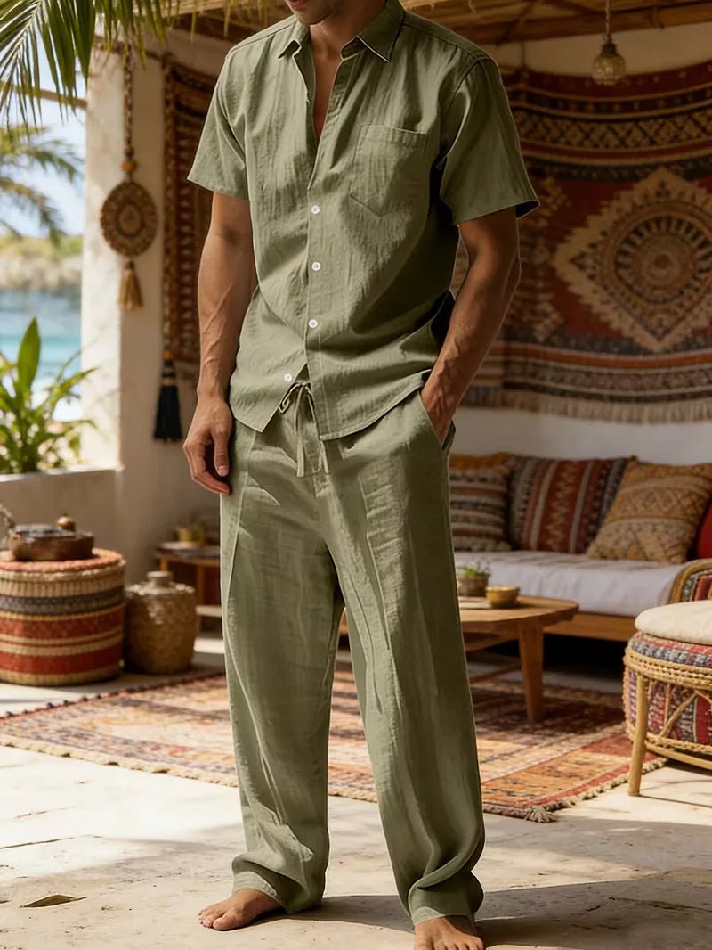 Conjunto de camisa de manga corta y pantalones de pierna ancha para hombre-Sets for Men-Casaluzia