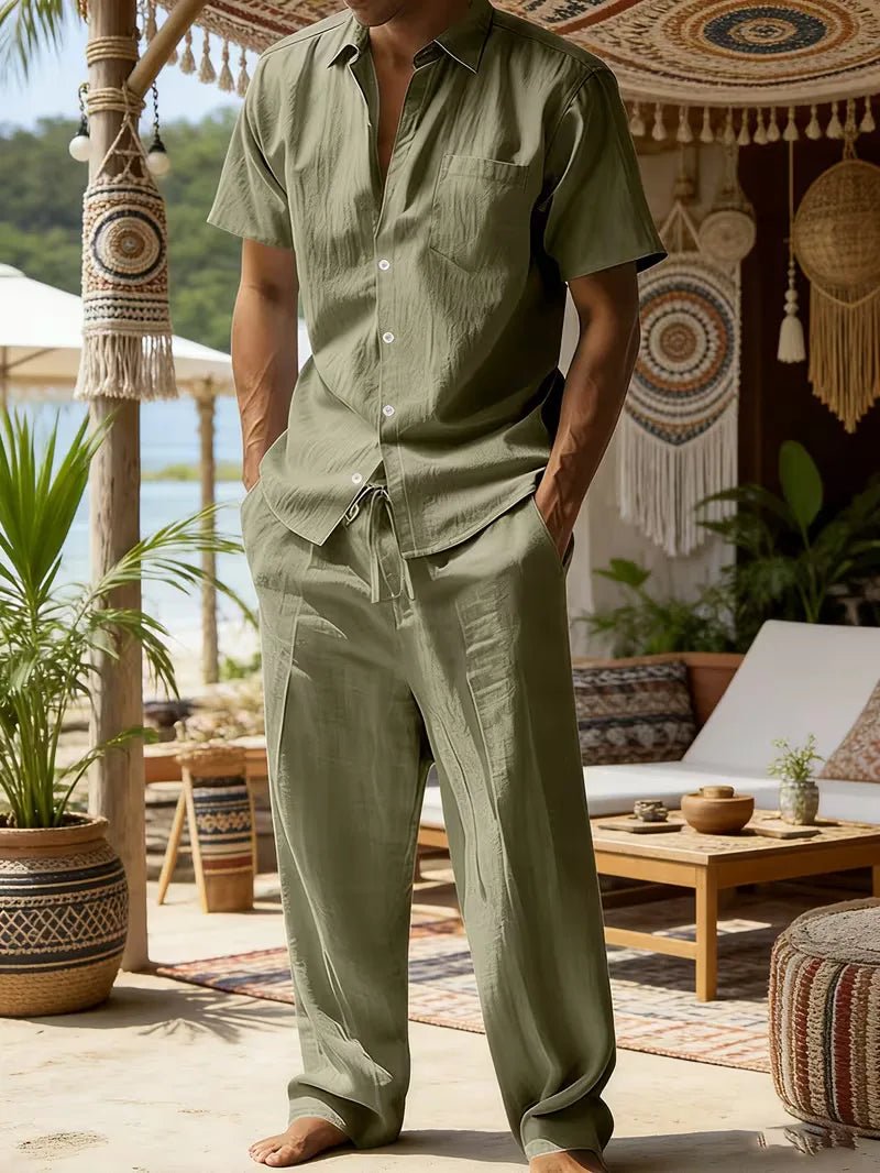 Conjunto de camisa de manga corta y pantalones de pierna ancha para hombre-Sets for Men-Casaluzia