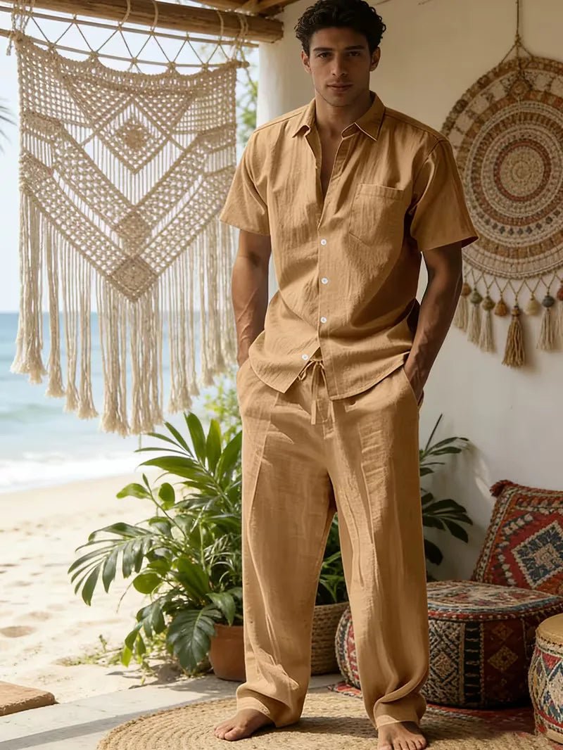 Conjunto de camisa de manga corta y pantalones de pierna ancha para hombre-Sets for Men-Casaluzia