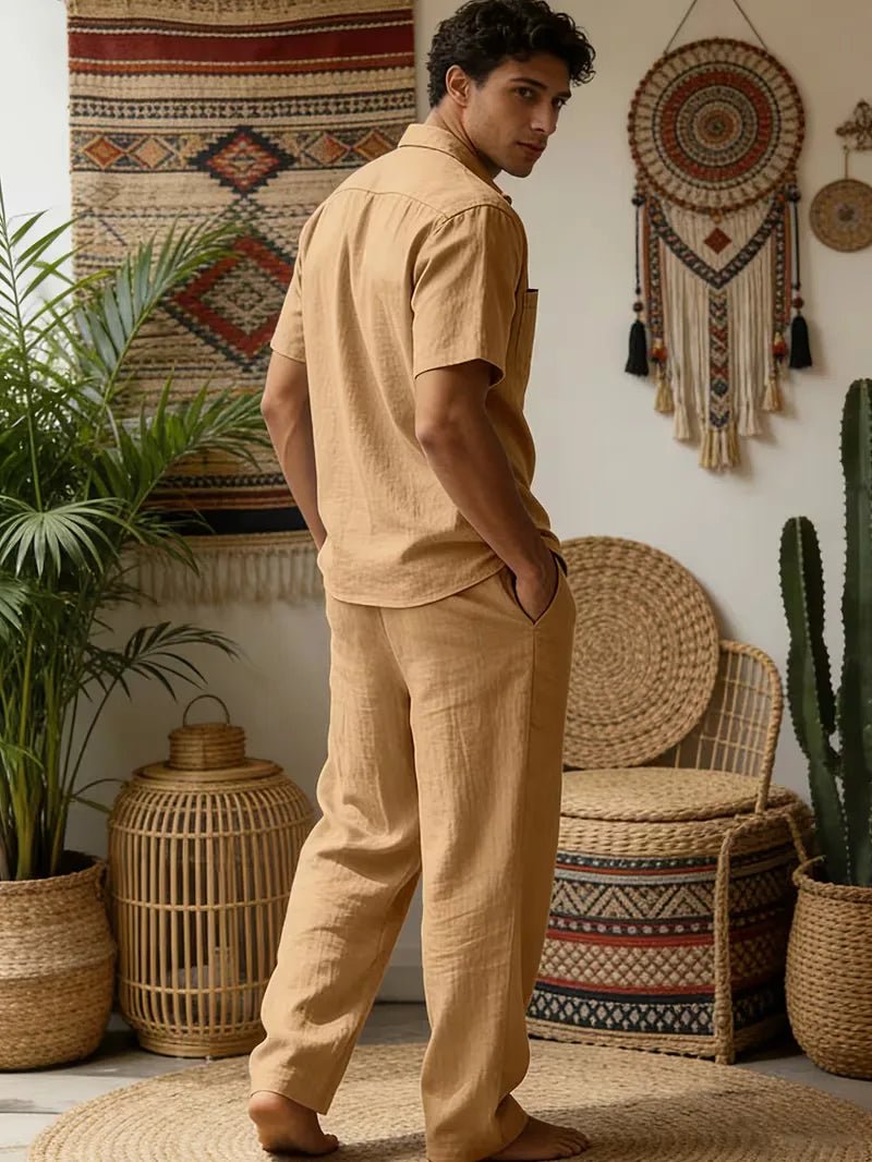 Conjunto de camisa de manga corta y pantalones de pierna ancha para hombre-Sets for Men-Casaluzia