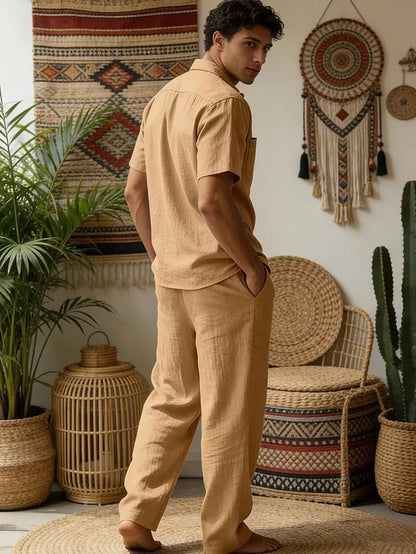 Conjunto de camisa de manga corta y pantalones de pierna ancha para hombre-Sets for Men-Casaluzia