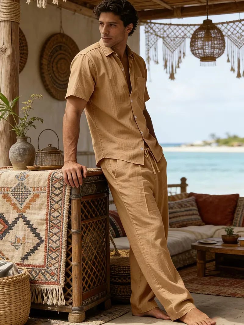 Conjunto de camisa de manga corta y pantalones de pierna ancha para hombre-Sets for Men-Casaluzia