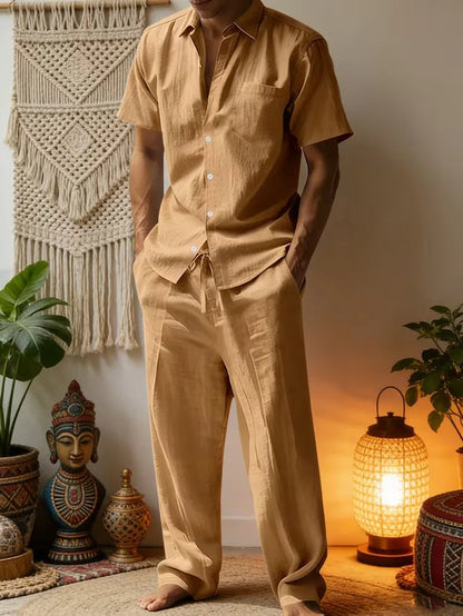 Conjunto de camisa de manga corta y pantalones de pierna ancha para hombre-Sets for Men-Casaluzia