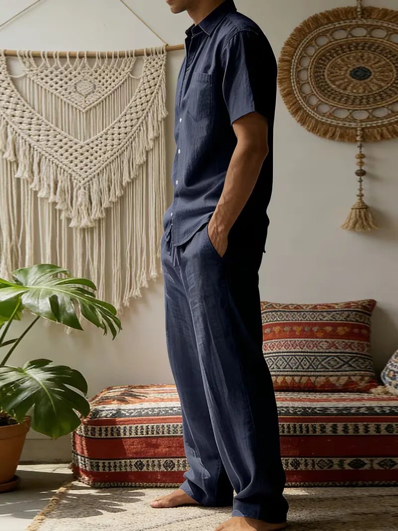 Conjunto de camisa de manga corta y pantalones de pierna ancha para hombre-Sets for Men-Casaluzia