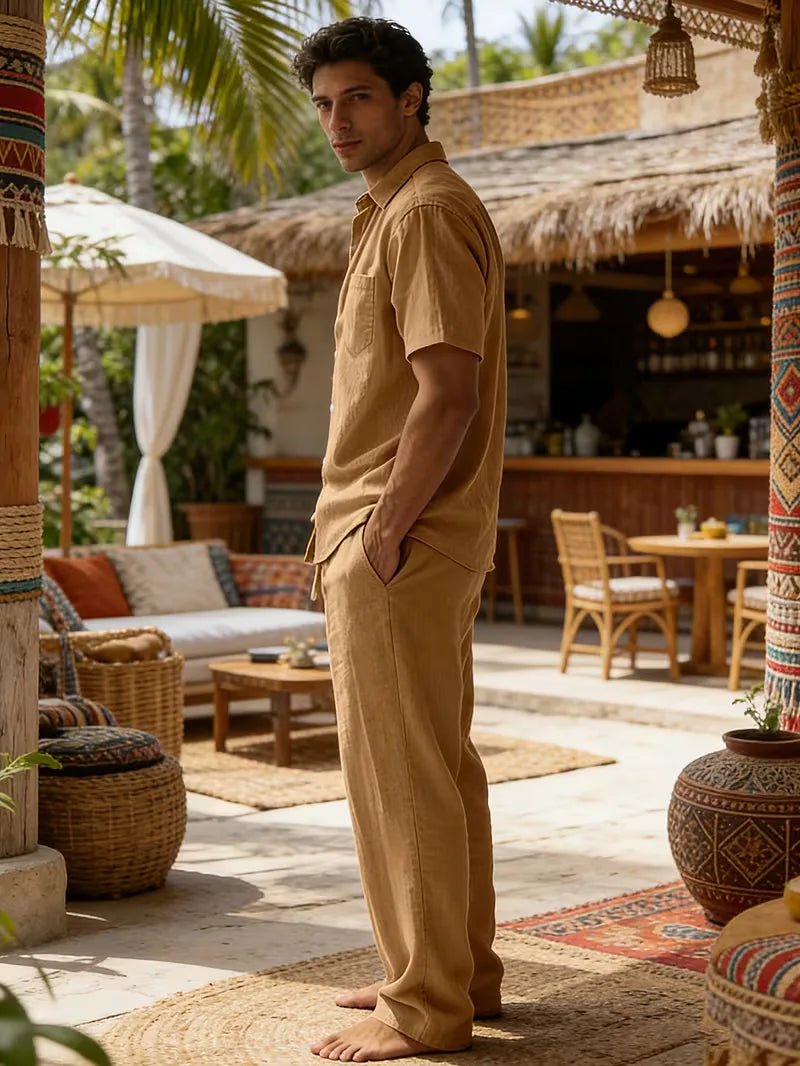 Conjunto de camisa de manga corta y pantalones de pierna ancha para hombre-Sets for Men-Casaluzia