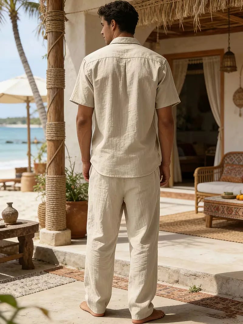 Conjunto de camisa de manga corta y pantalones de pierna ancha para hombre-Sets for Men-Casaluzia