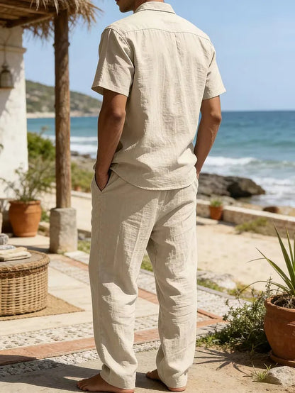 Conjunto de camisa de manga corta y pantalones de pierna ancha para hombre-Sets for Men-Casaluzia