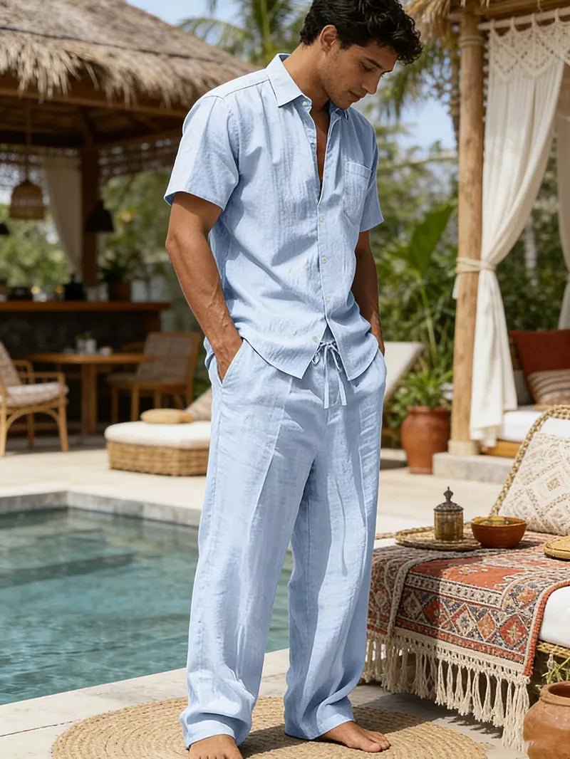 Conjunto de camisa de manga corta y pantalones de pierna ancha para hombre-Sets for Men-Casaluzia