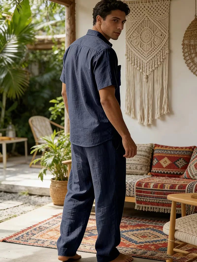 Conjunto de camisa de manga corta y pantalones de pierna ancha para hombre-Sets for Men-Casaluzia