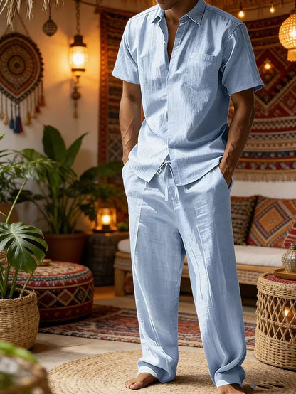 Conjunto de camisa de manga corta y pantalones de pierna ancha para hombre-Sets for Men-Casaluzia