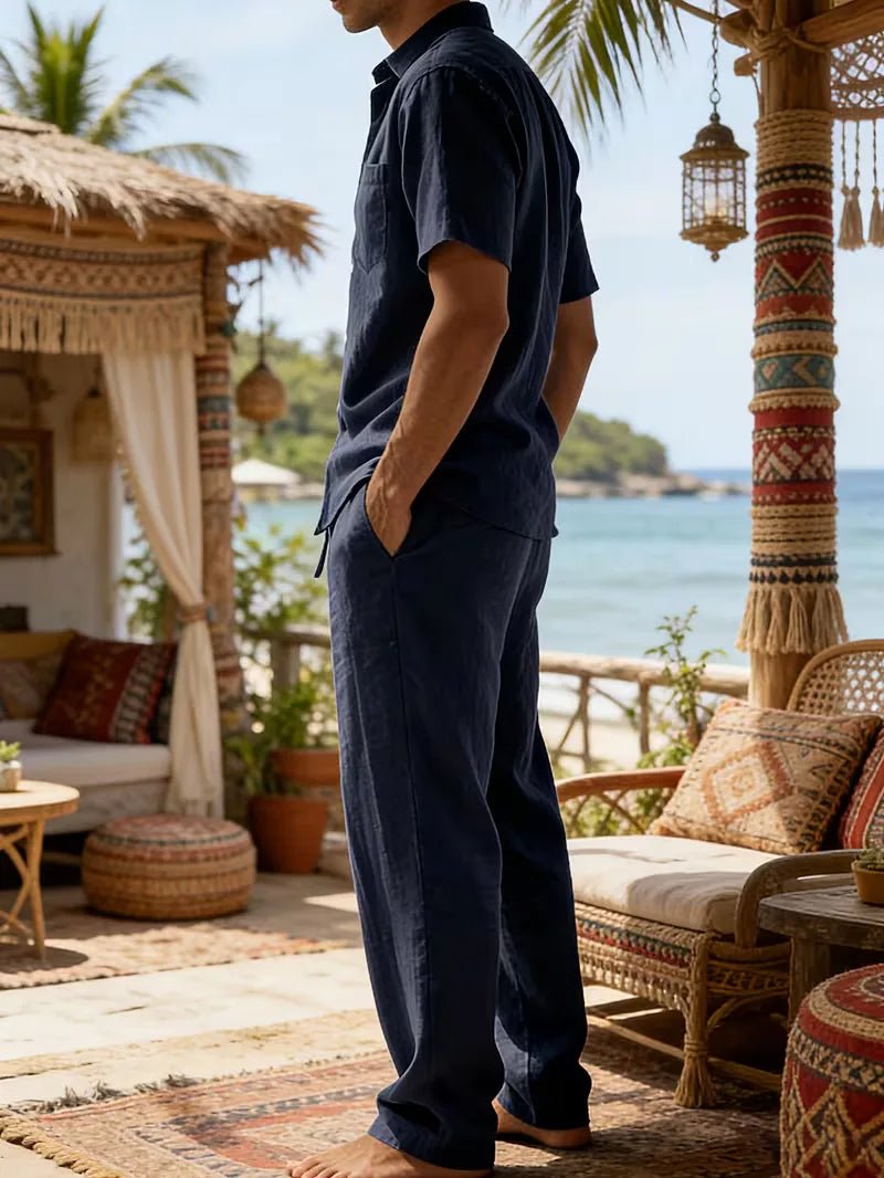 Conjunto de camisa de manga corta y pantalones de pierna ancha para hombre-Sets for Men-Casaluzia