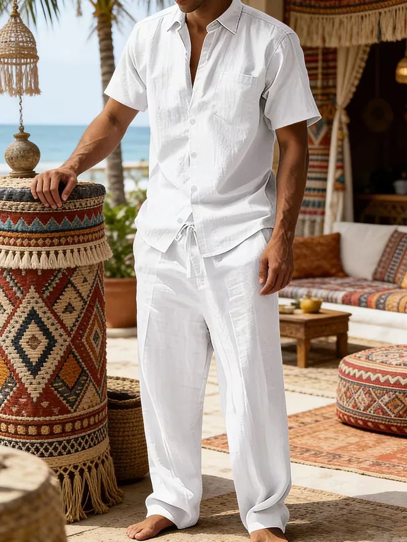 Conjunto de camisa de manga corta y pantalones de pierna ancha para hombre-Sets for Men-Casaluzia