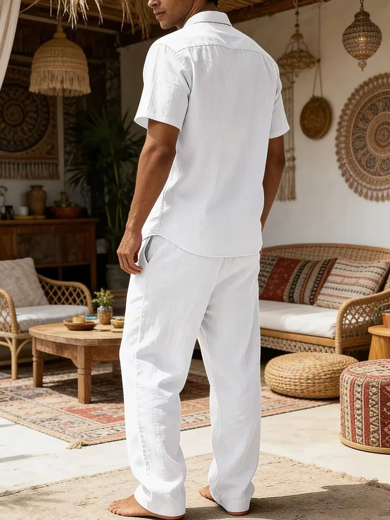 Conjunto de camisa de manga corta y pantalones de pierna ancha para hombre-Sets for Men-Casaluzia