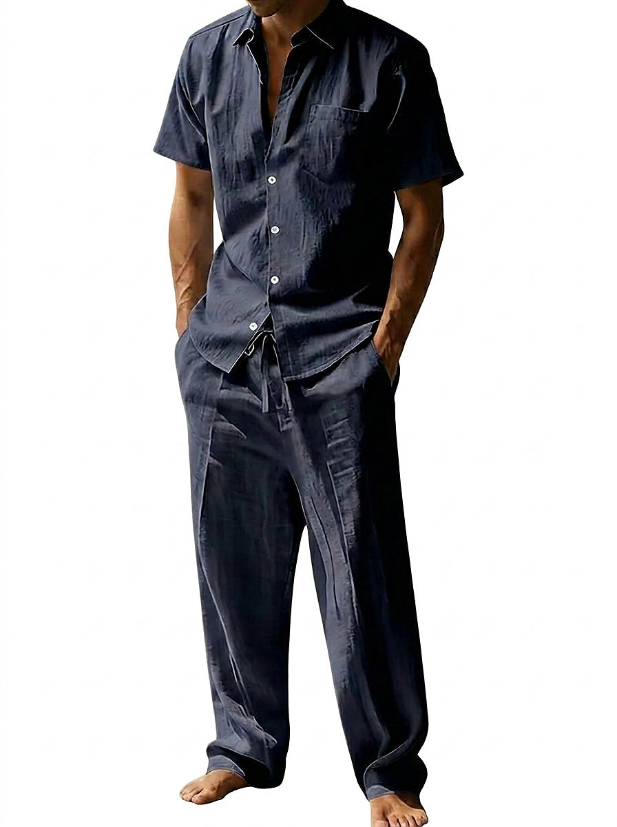 Conjunto de camisa de manga corta y pantalones de pierna ancha para hombre-Sets for Men-Casaluzia