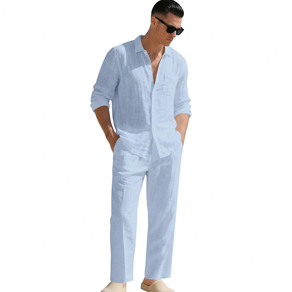Conjunto de camisa y pantalón de lino para hombre-Sets for Men-Casaluzia