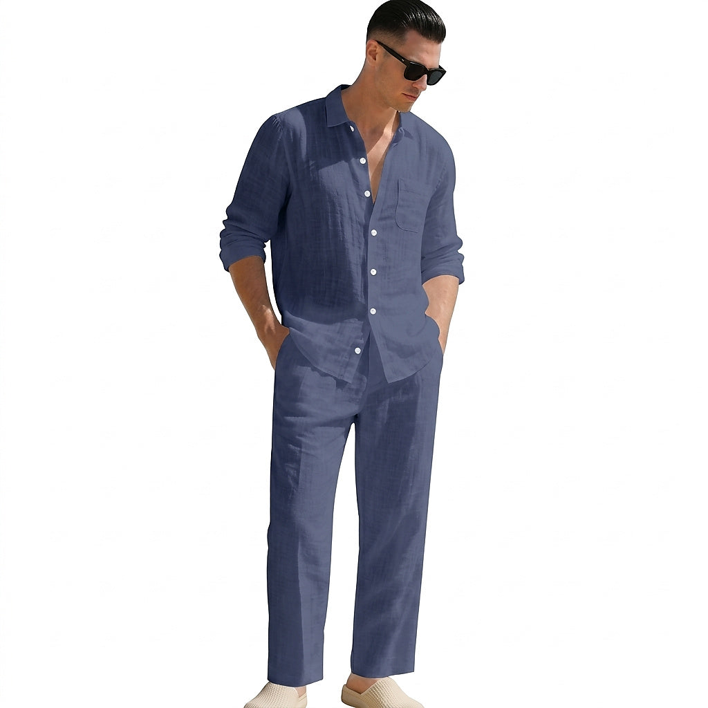 Conjunto de camisa y pantalón de lino para hombre-Sets for Men-Casaluzia