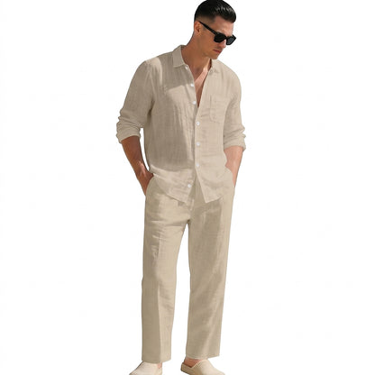 Conjunto de camisa y pantalón de lino para hombre-Sets for Men-Casaluzia