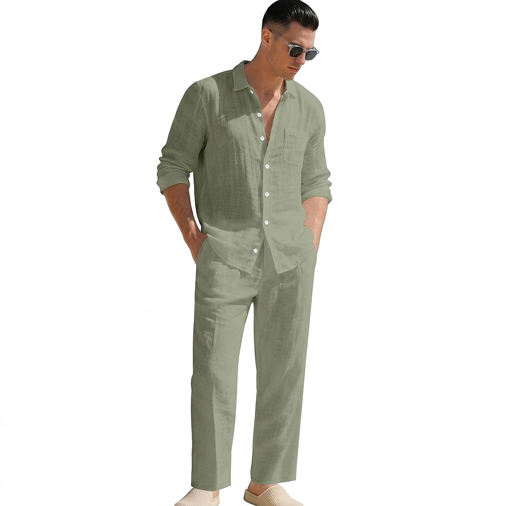 Conjunto de camisa y pantalón de lino para hombre-Sets for Men-Casaluzia