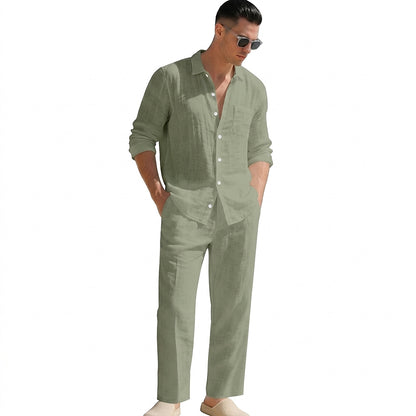 Conjunto de camisa y pantalón de lino para hombre-Sets for Men-Casaluzia